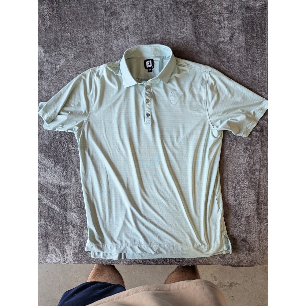 FootJoy ProDry Mens Large Mint Green Striped Golf Polo Marlin Logo Short Sleeve